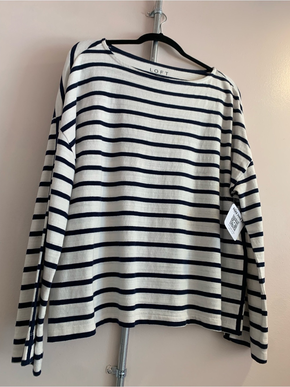 LOFT Navy & White Striped Long Sleeve Boatneck Top